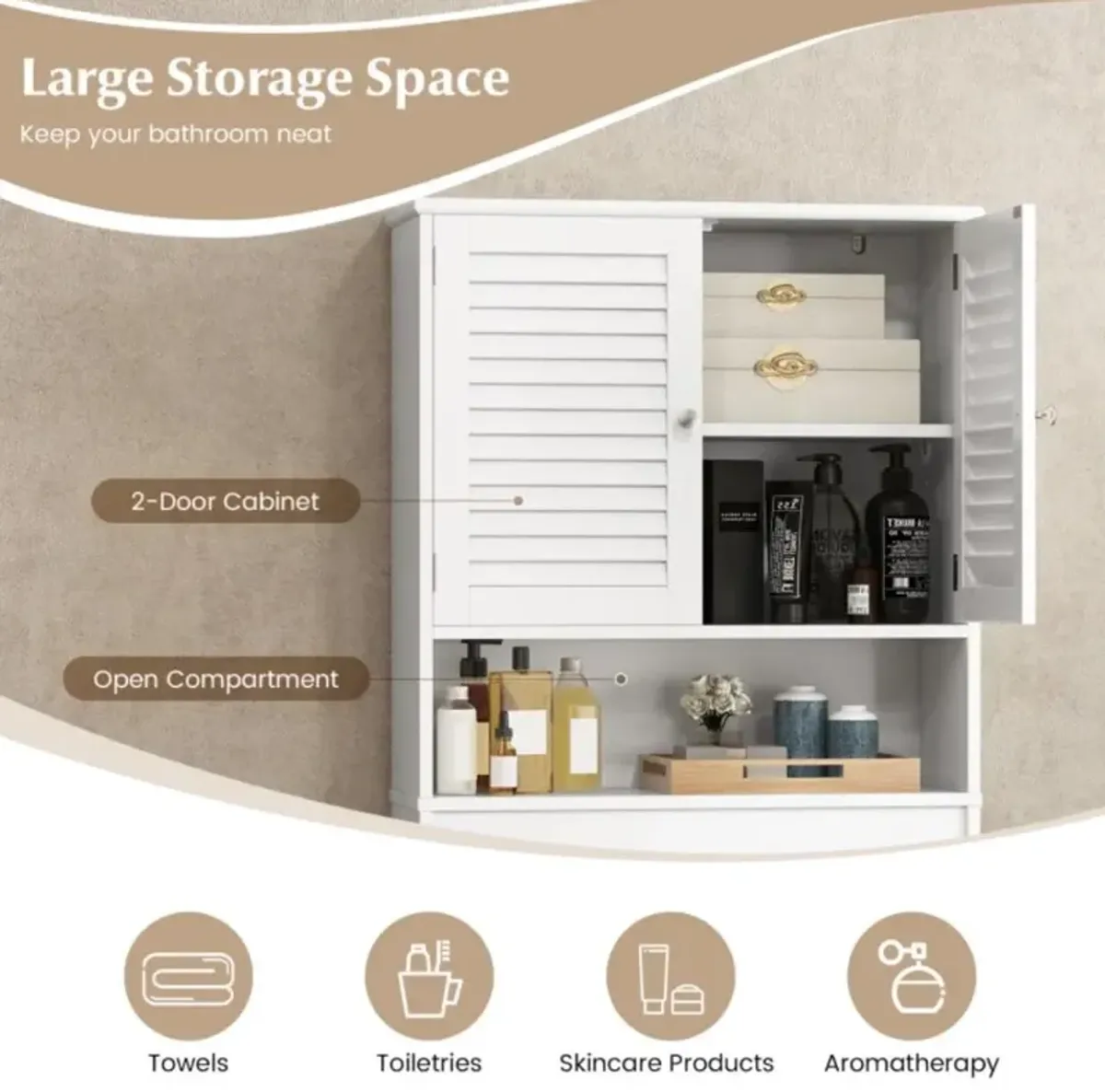 Hivvago Over The Toilet Storage Cabinet with Double Doors and Adjustable Shelf