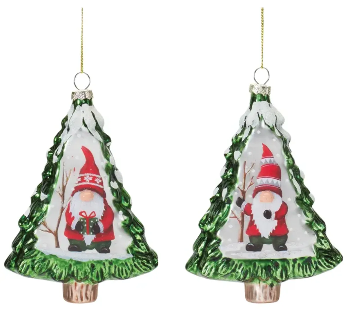 Gnome in Tree Ornament (Set of 12) 5.75"H Glass