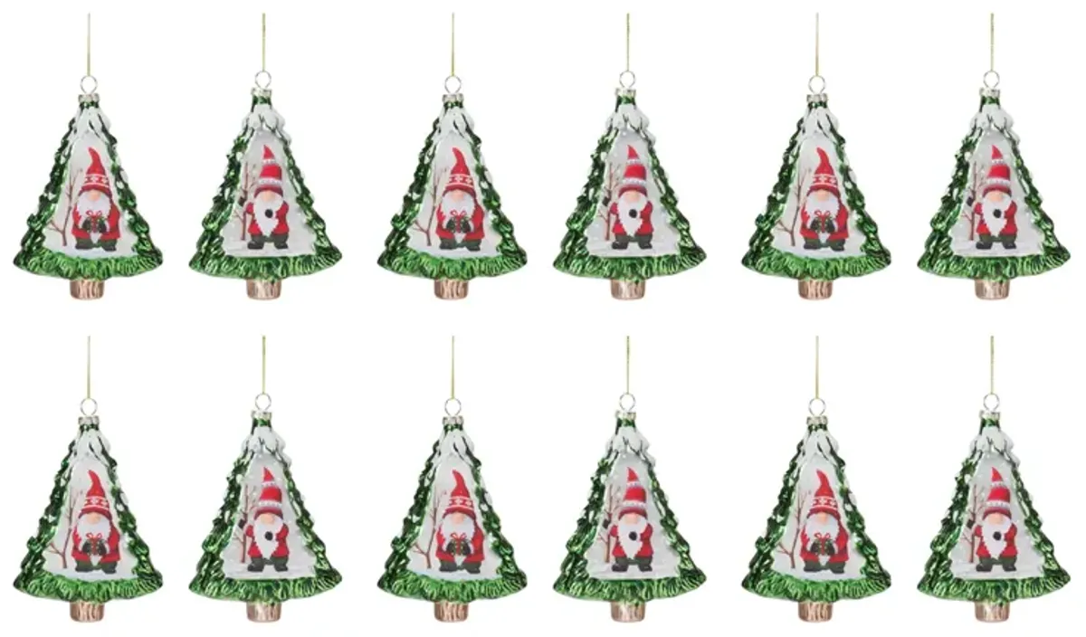 Gnome in Tree Ornament (Set of 12) 5.75"H Glass