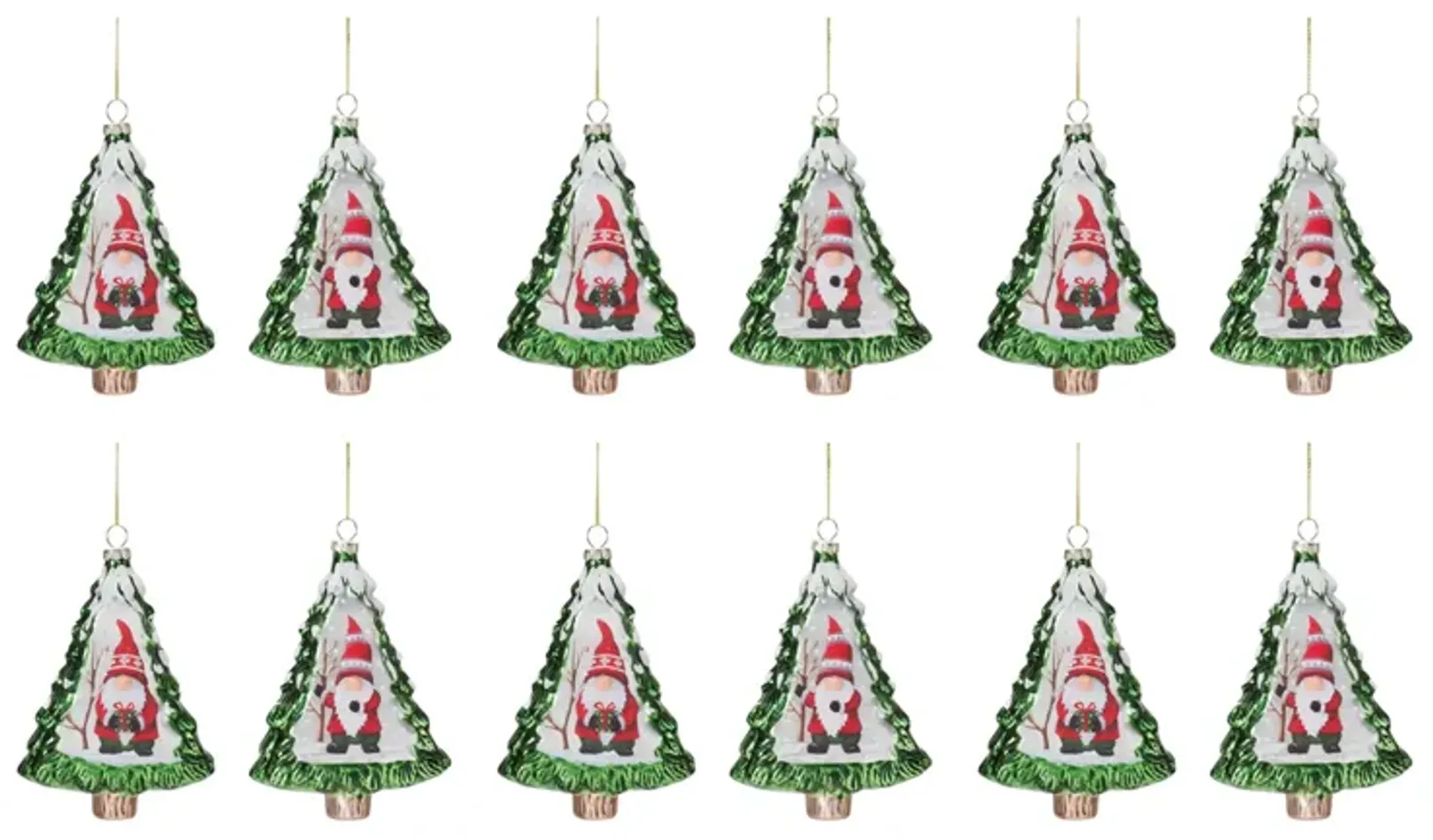 Gnome in Tree Ornament (Set of 12) 5.75"H Glass