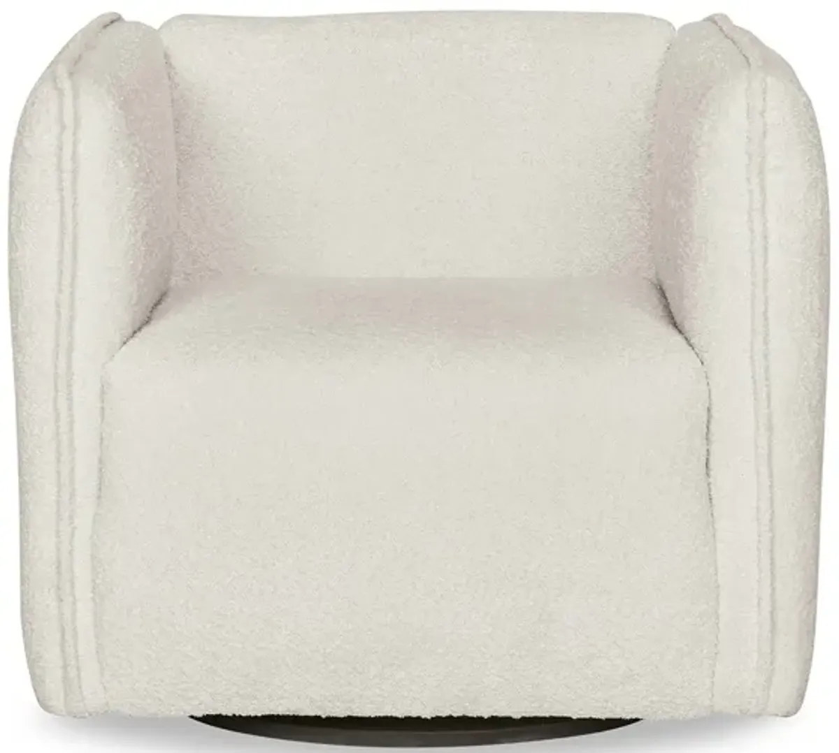 Charlie Swivel Accent Chair, Gray Boucle Fabric, Flange Welt,  Black Metal - Benzara