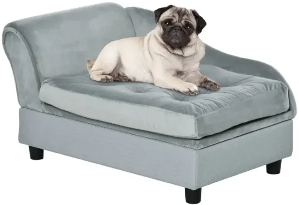 Light Blue Pet Bed: Plush Sofa with Storage for Small Dogs & Cats