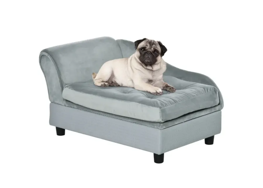 Light Blue Pet Bed: Plush Sofa with Storage for Small Dogs & Cats