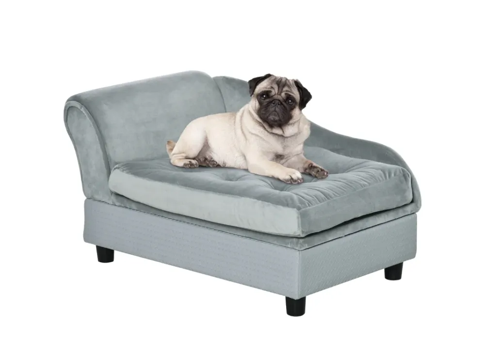 Light Blue Pet Bed: Plush Sofa with Storage for Small Dogs & Cats