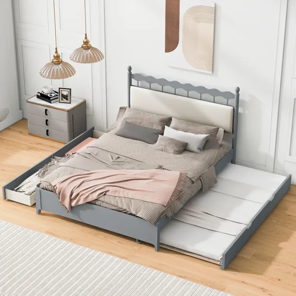 Merax Wooden Platform Bed  with Trundle and Drawers