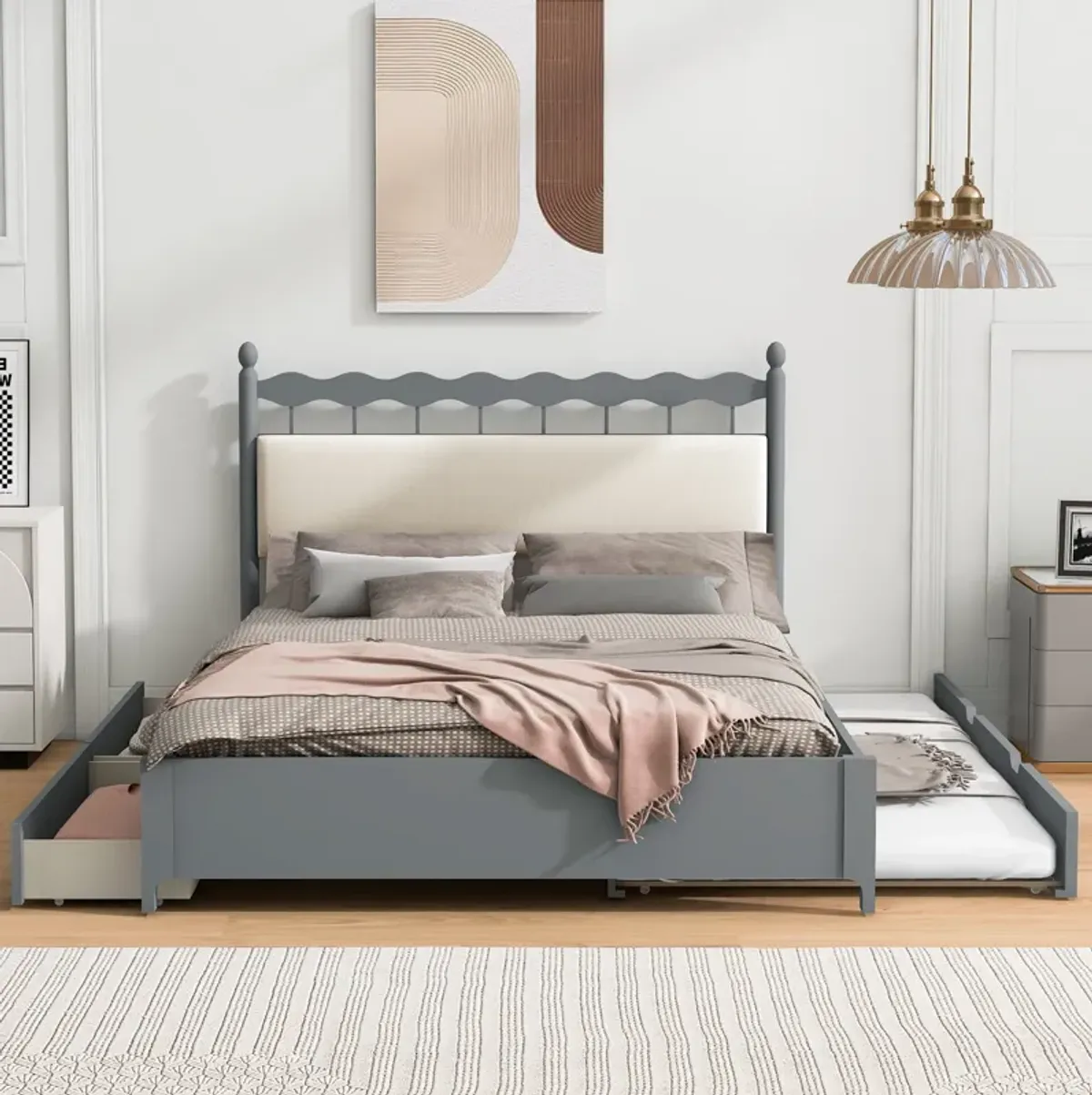 Merax Wooden Platform Bed  with Trundle and Drawers