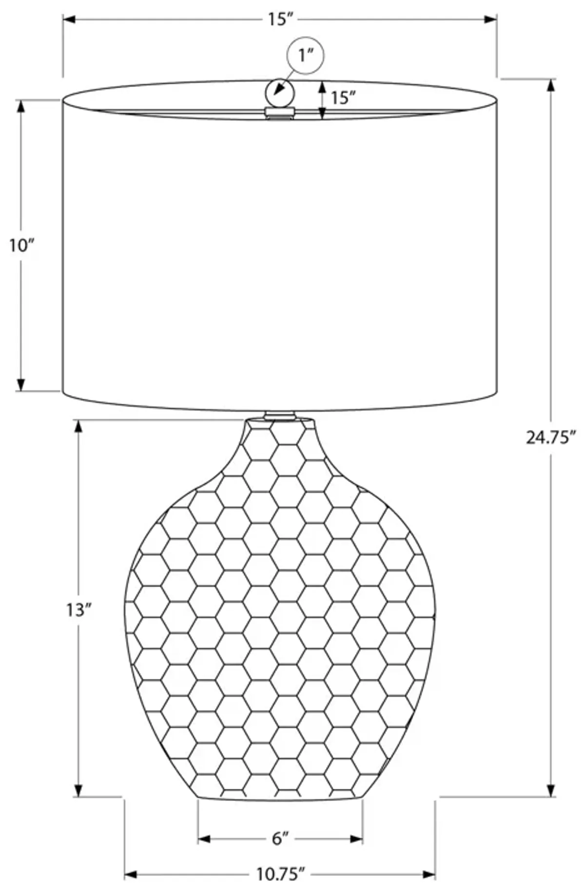 Monarch Specialties I 9606 - Lighting, 25"H, Table Lamp, Black Shade, Brown Resin, Contemporary