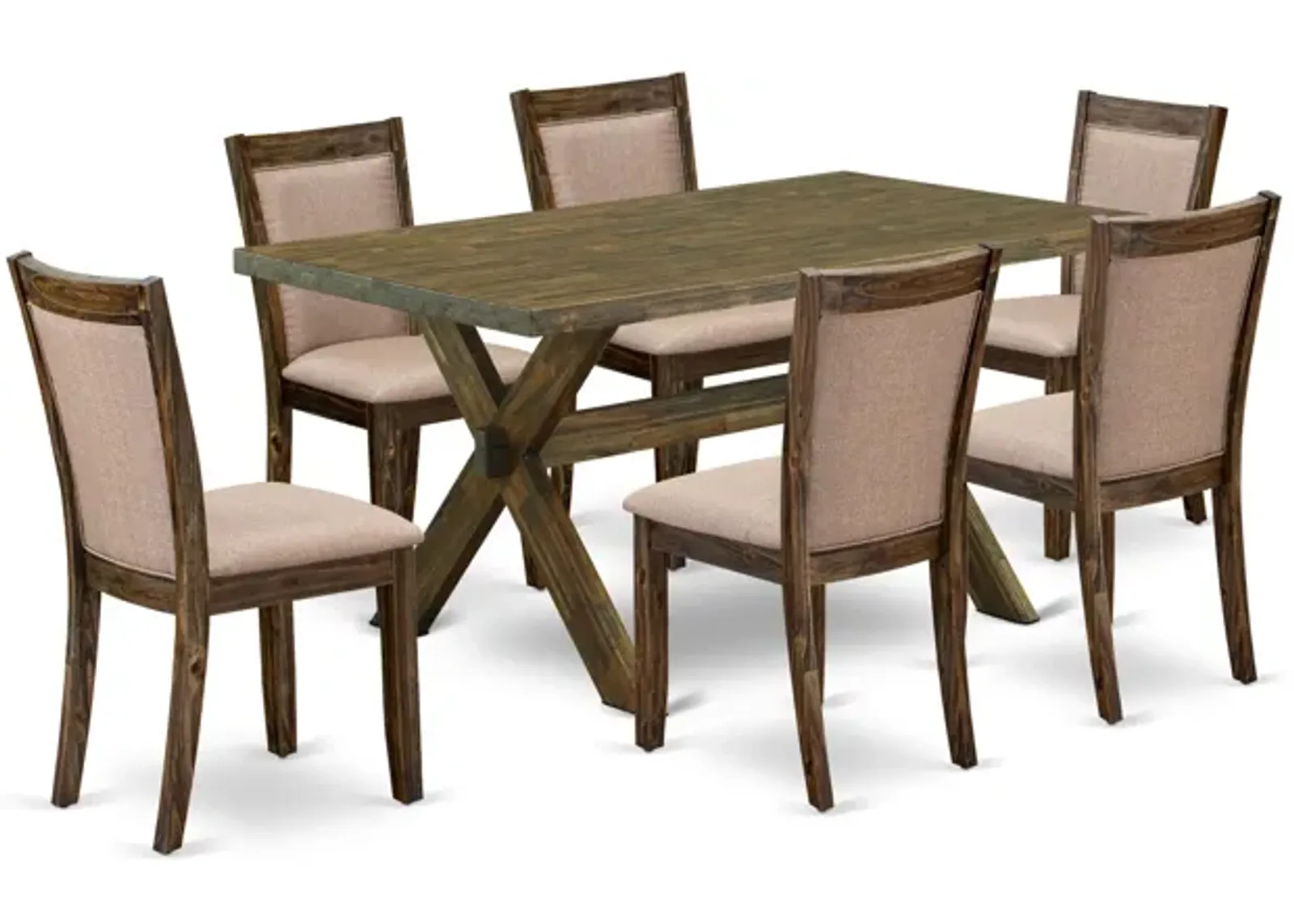 East West Furniture X776MZ716-7 7Pc Dining Set - Rectangular Table and 6 Parson Chairs - Multi-Color Color