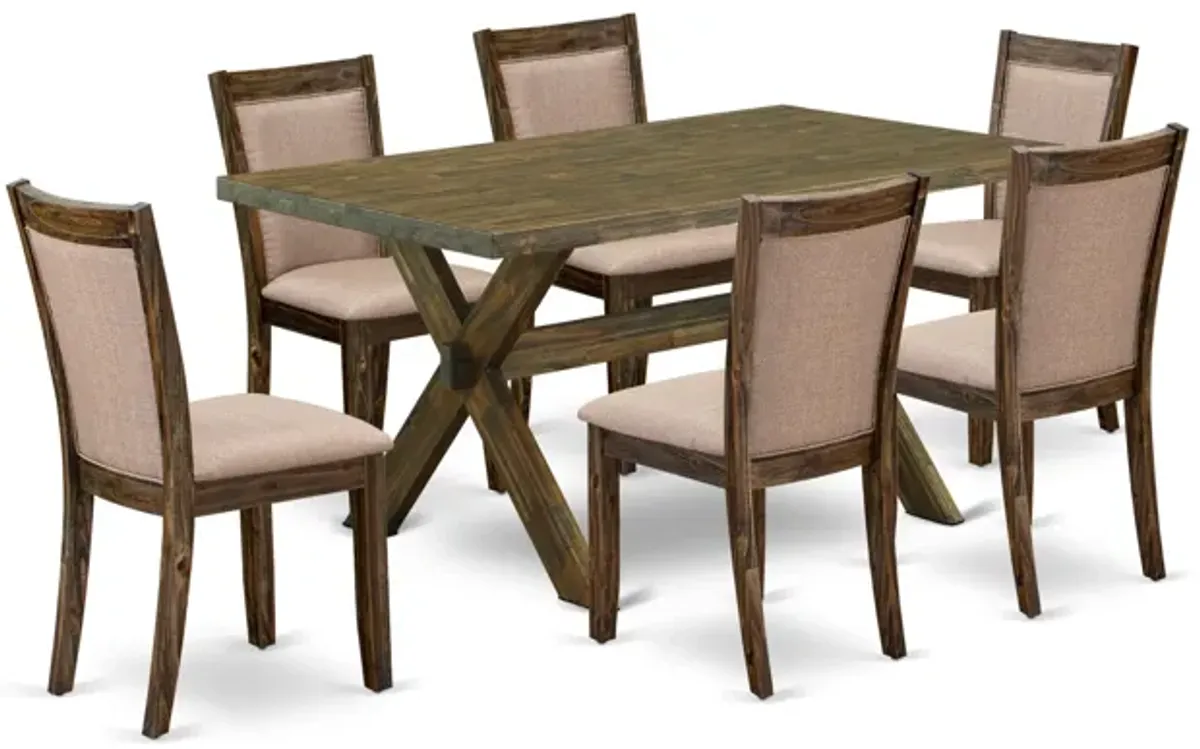 East West Furniture X776MZ716-7 7Pc Dining Set - Rectangular Table and 6 Parson Chairs - Multi-Color Color