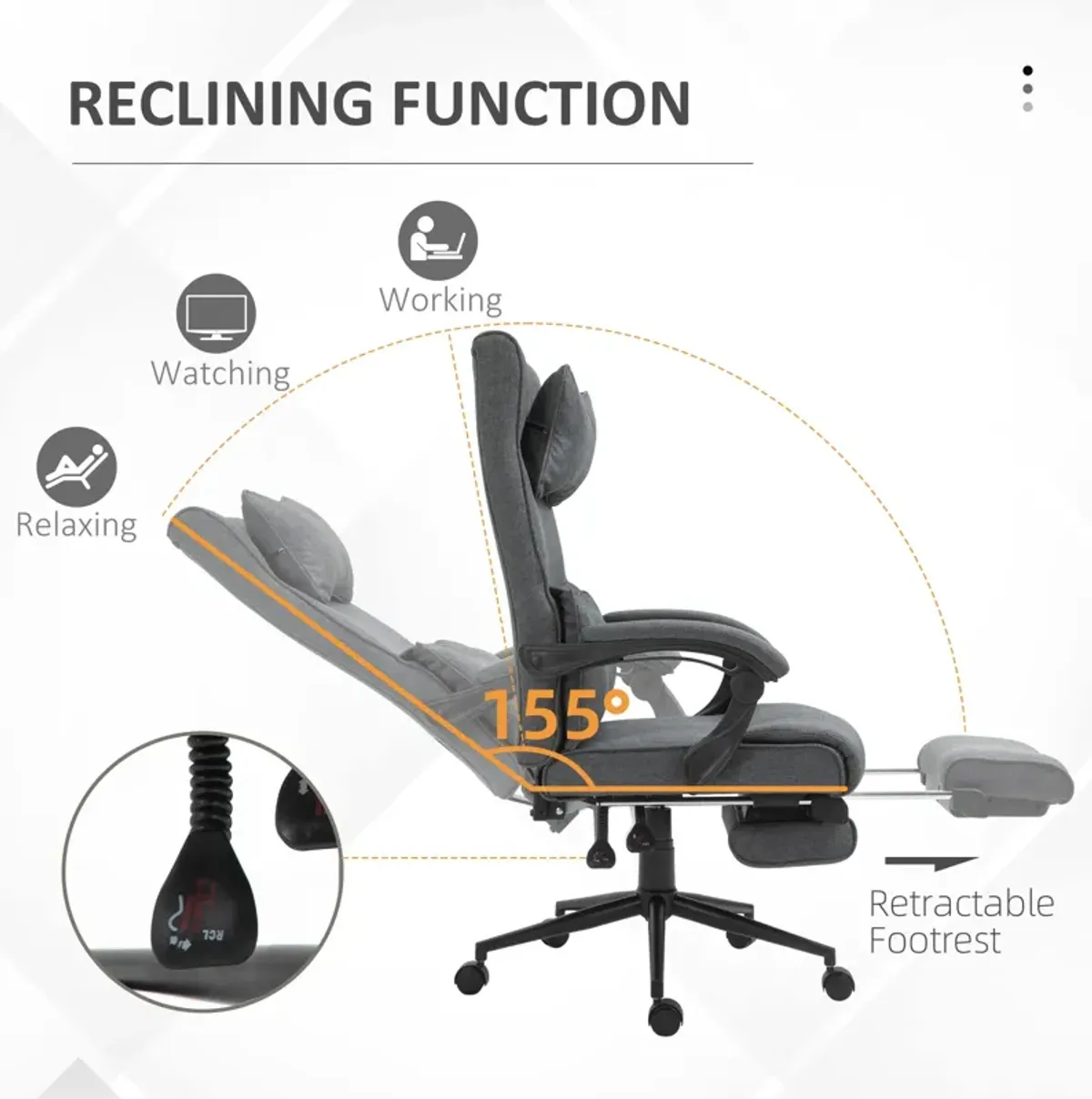 Gray Ergonomic Workstation: Reclining Desk Chair with Lumbar Support