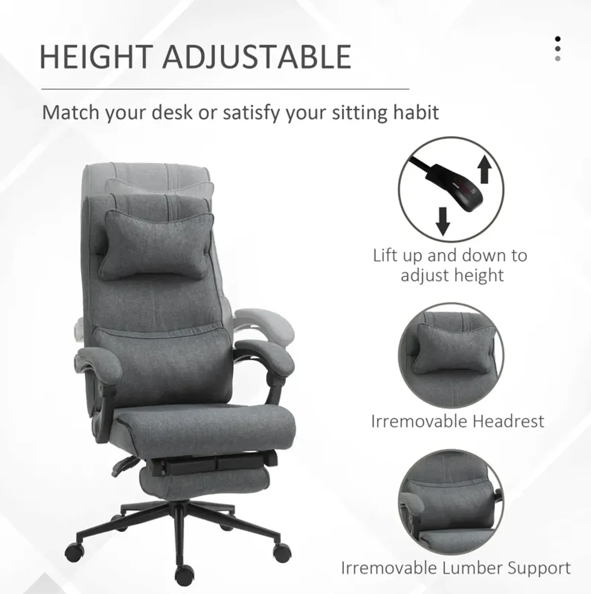 Gray Ergonomic Workstation: Reclining Desk Chair with Lumbar Support