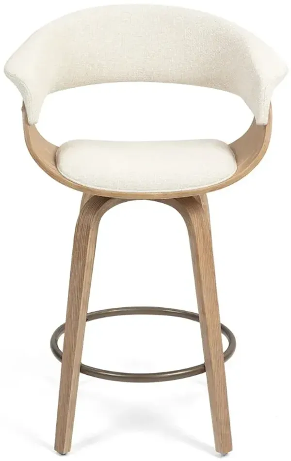 Glamour Home Berkeley Beige Upholstered Fabric Counter Stool with Natural Wood Accent Legs