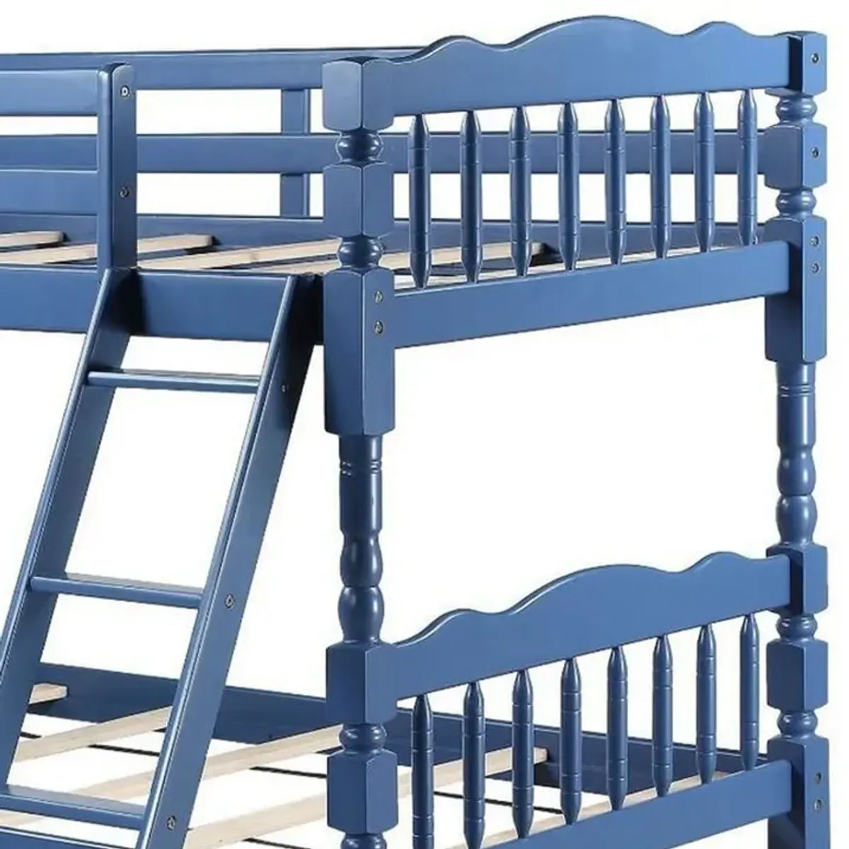 Alice Classic Twin Bunk Bed with Ladder, Guard Rail, Carved Legs, Blue-Benzara