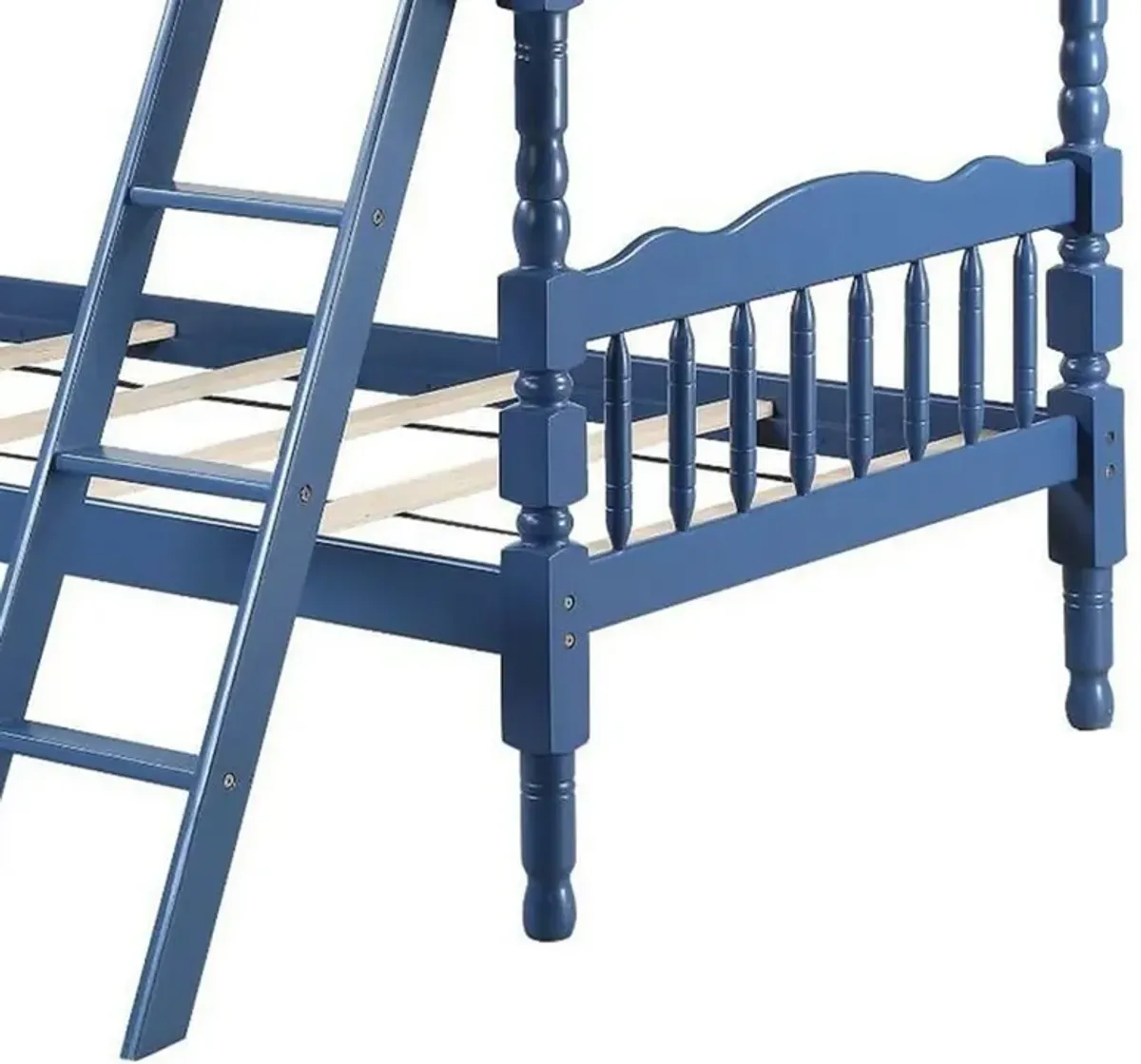 Alice Classic Twin Bunk Bed with Ladder, Guard Rail, Carved Legs, Blue-Benzara