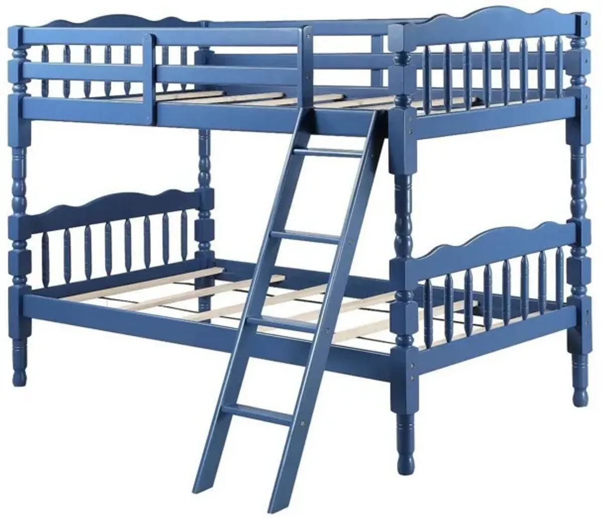 Alice Classic Twin Bunk Bed with Ladder, Guard Rail, Carved Legs, Blue-Benzara