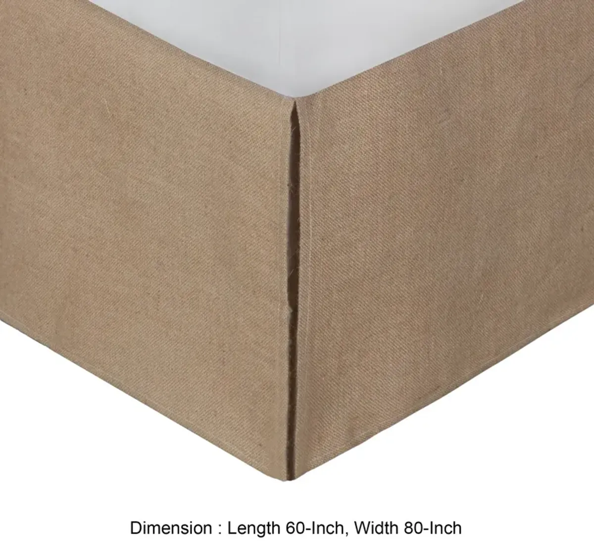 Kuma Queen Bed Skirt, Spilt Corners, Burlap Drop, Polyester Platform, Brown - Benzara