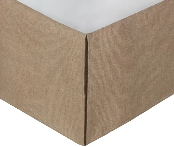 Kuma Queen Bed Skirt, Spilt Corners, Burlap Drop, Polyester Platform, Brown - Benzara