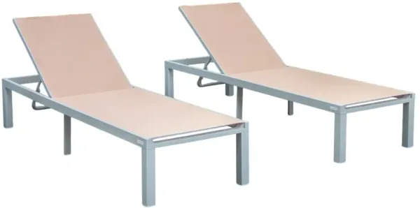 LeisureMod Marlin Patio Chaise Lounge Chair With Grey Aluminum Frame, Set of 2