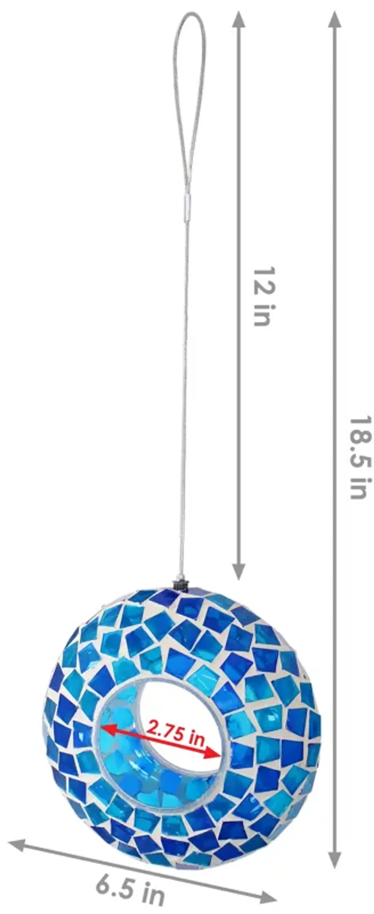 Sunnydaze Glass Mosaic Fly-Through Hanging Bird Feeder - 6 in