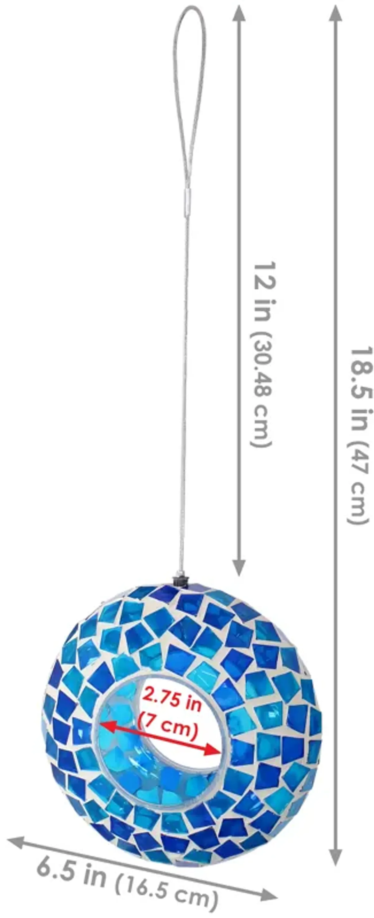 Sunnydaze Glass Mosaic Fly-Through Hanging Bird Feeder - 6 in