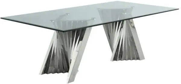 Best Quality Furniture Classic 94 Silver Glass Dining Table with Spiral Base
