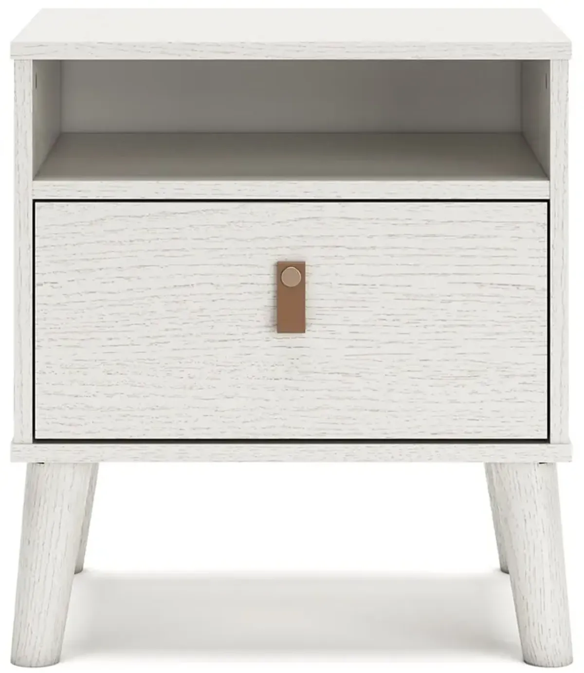 Luna 22 Inch Wood Nightstand, 1 Drawer, Faux Leather Knobs, White Finish-Benzara