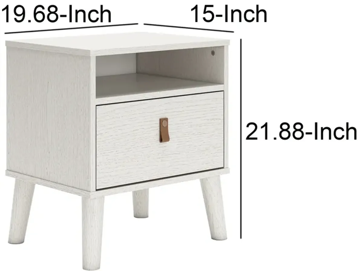 Luna 22 Inch Wood Nightstand, 1 Drawer, Faux Leather Knobs, White Finish-Benzara