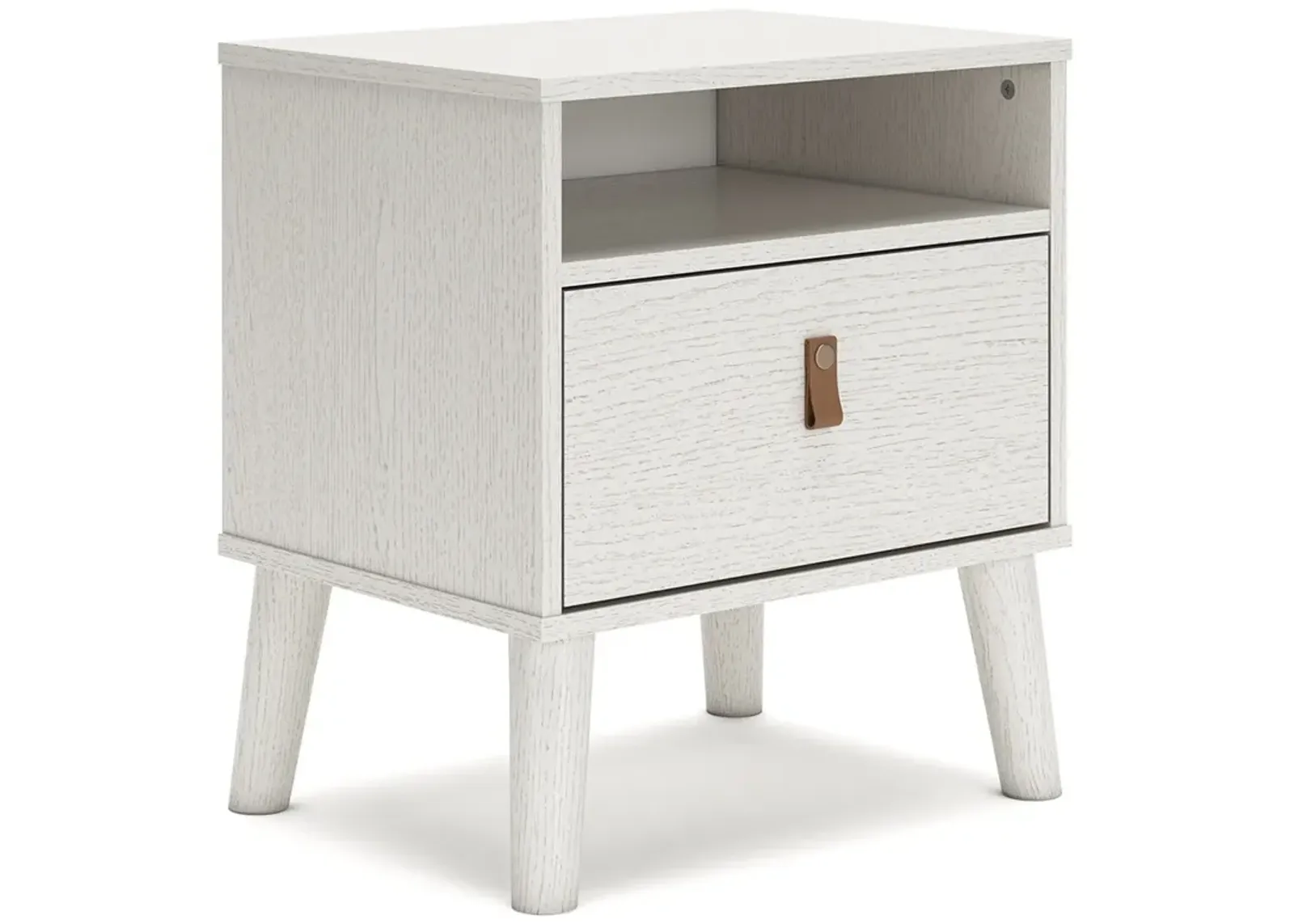 Luna 22 Inch Wood Nightstand, 1 Drawer, Faux Leather Knobs, White Finish-Benzara