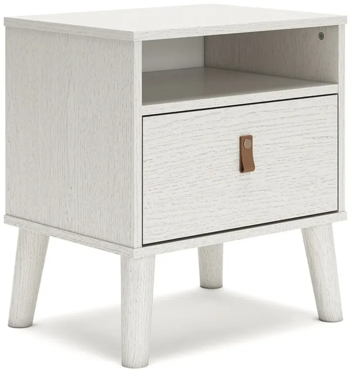 Luna 22 Inch Wood Nightstand, 1 Drawer, Faux Leather Knobs, White Finish-Benzara