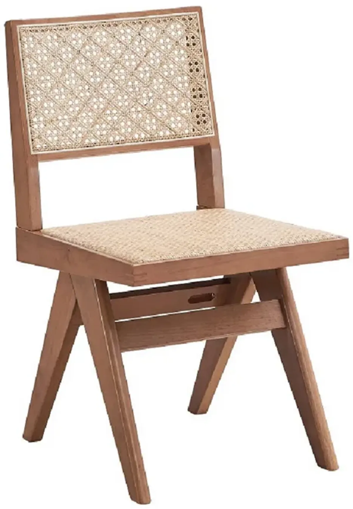 Tina 22 Inch Side Dining Chair Set of 2, Woven Rattan, Natural Brown Wood - Benzara