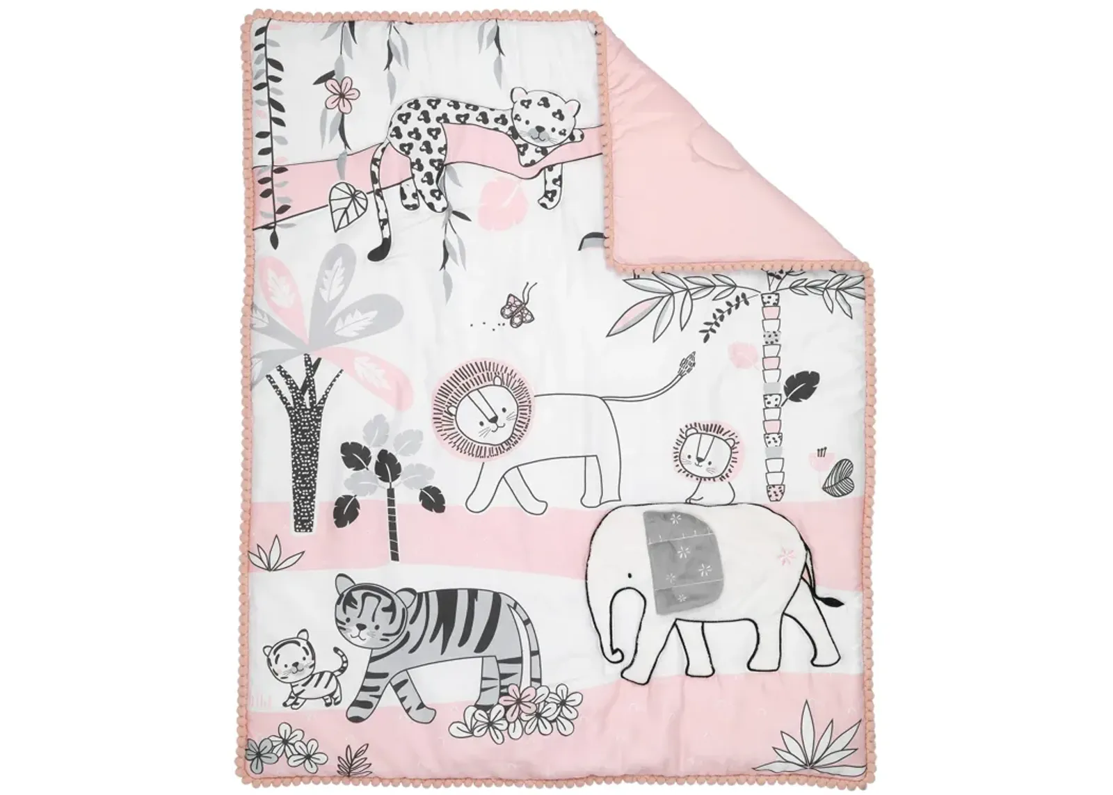 Lambs & Ivy Happy Jungle Pink/White Safari Nursery 5-Piece Crib Bedding Set