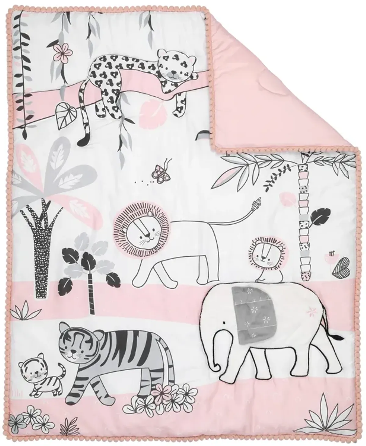 Lambs & Ivy Happy Jungle Pink/White Safari Nursery 5-Piece Crib Bedding Set