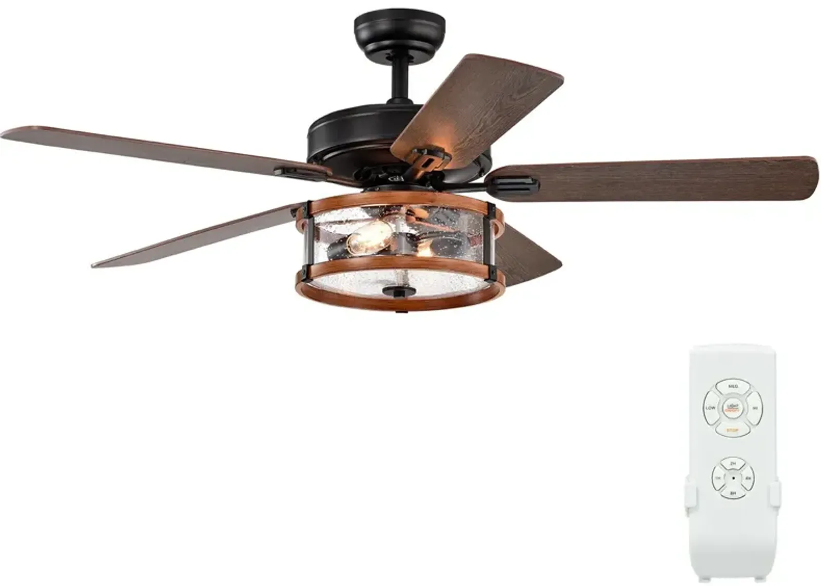 52" Retro Ceiling Fan Lamp with Glass Shade Reversible Blade Remote Control