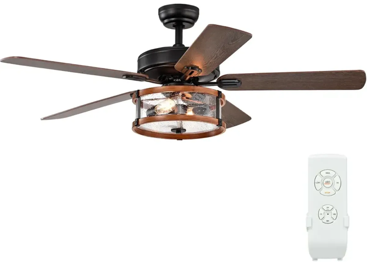 52" Retro Ceiling Fan Lamp with Glass Shade Reversible Blade Remote Control