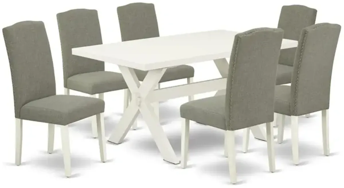 East West Furniture X026EN206-7 - 7-Piece Dining Room Table Set - 6 Dining Chairs and Small a Rectangular Table Hardwood Structure