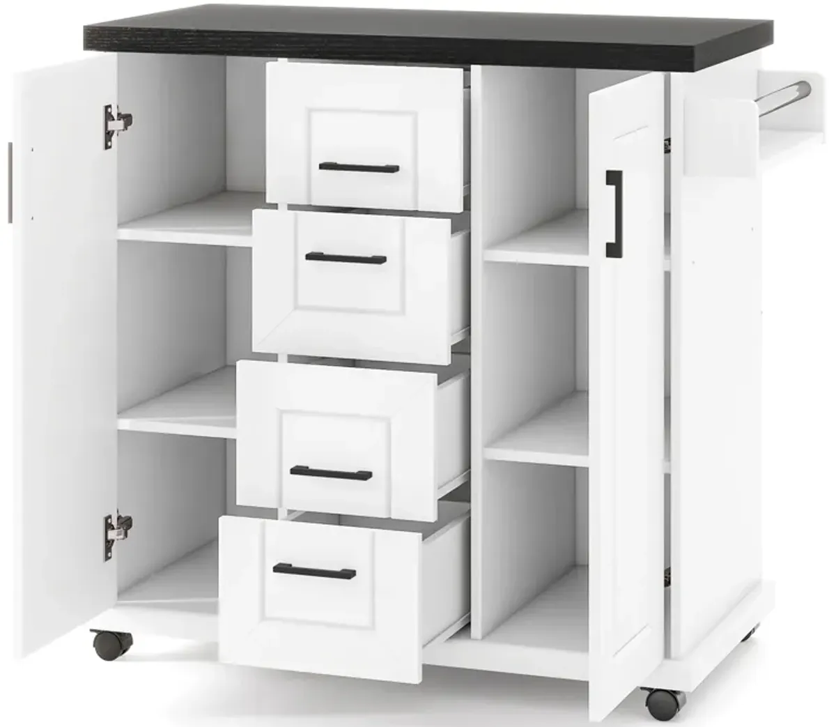 Rolling Kitchen Island Cart with Storage Cabinets and Wheels for Easy Mobility