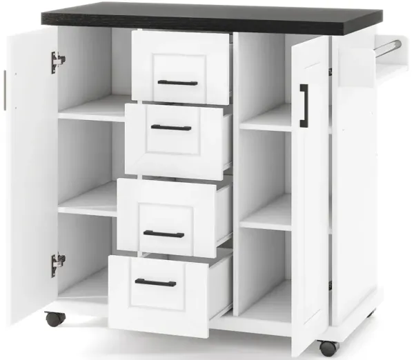 Rolling Kitchen Island Cart with Storage Cabinets and Wheels for Easy Mobility
