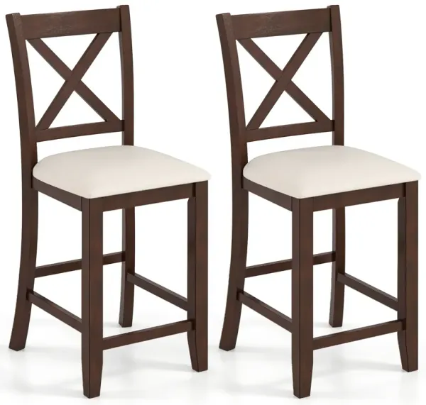 Modern Rubber Wood Bar Stools Set of 2 – Ergonomic Back & Linen Cushion