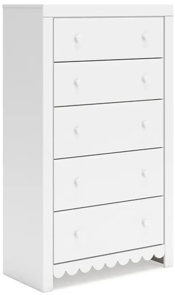 Molv Tall Dresser Chest, 5 Drawers, Contemporary Laminate Matte White - Benzara