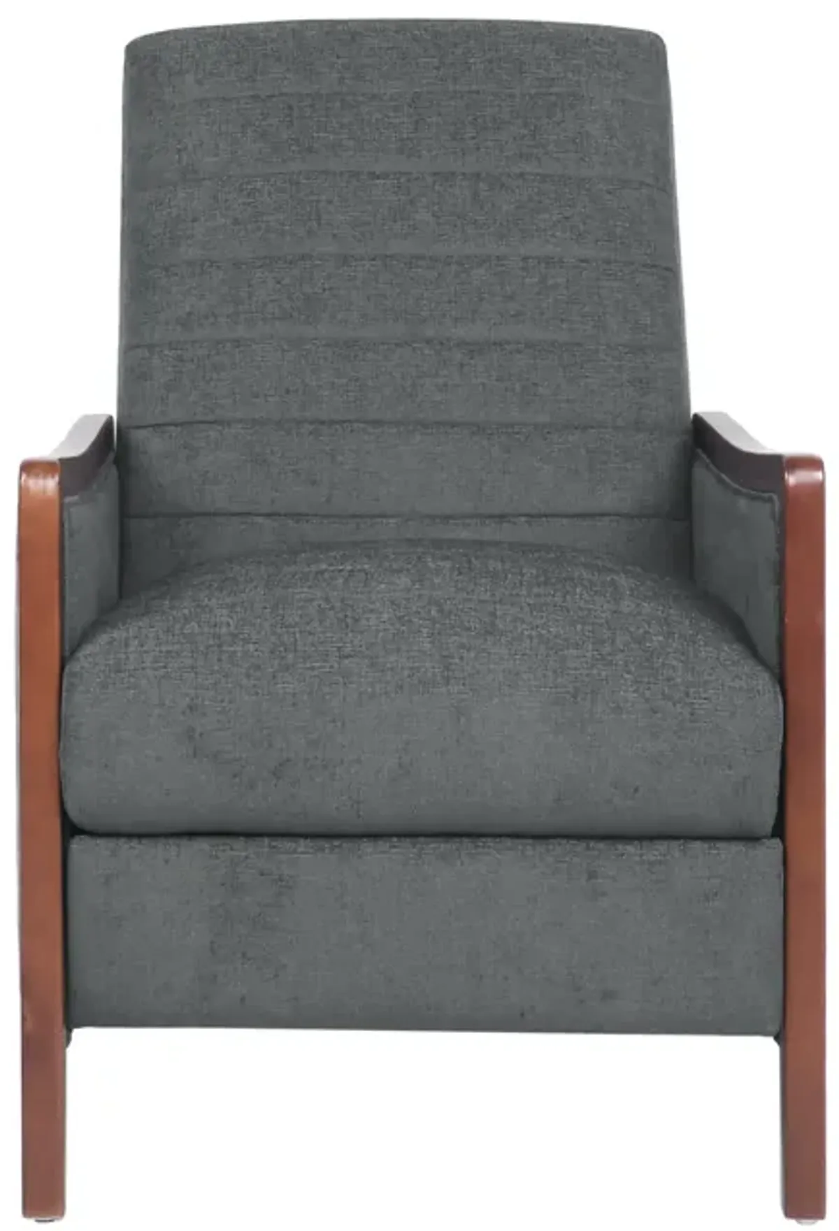 Ryka Push Back Recliner Chair, Birch Wood, Gray Channel Stitching - Benzara