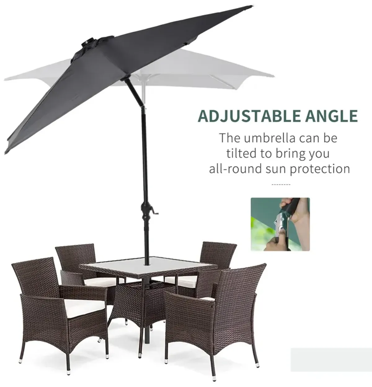 Dark Gray Sun Shield: 9x7 ft Patio Umbrella with LED Lights