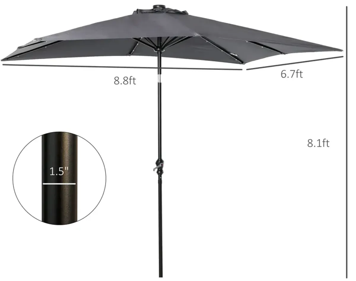 Dark Gray Sun Shield: 9x7 ft Patio Umbrella with LED Lights