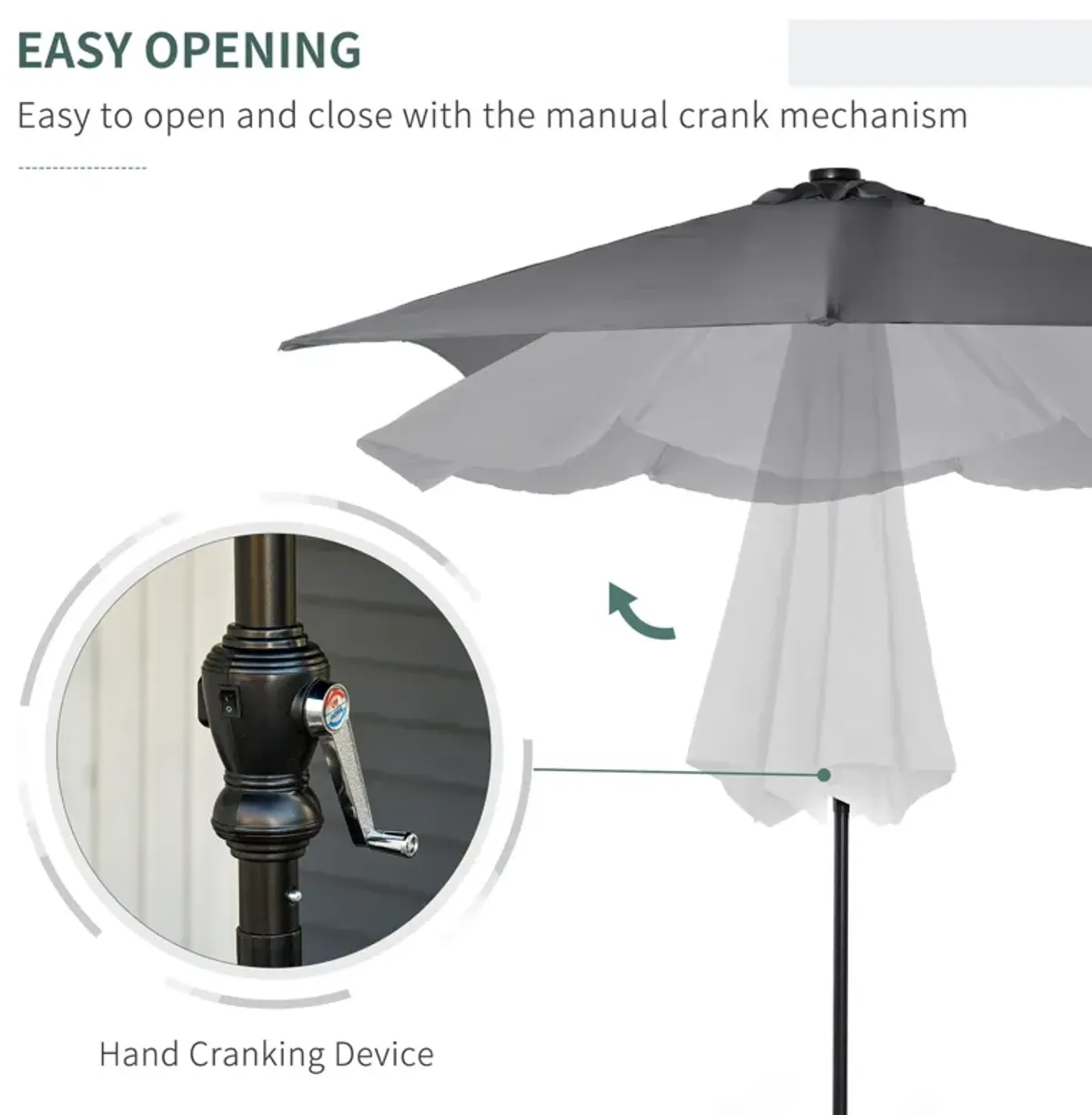 Dark Gray Sun Shield: 9x7 ft Patio Umbrella with LED Lights