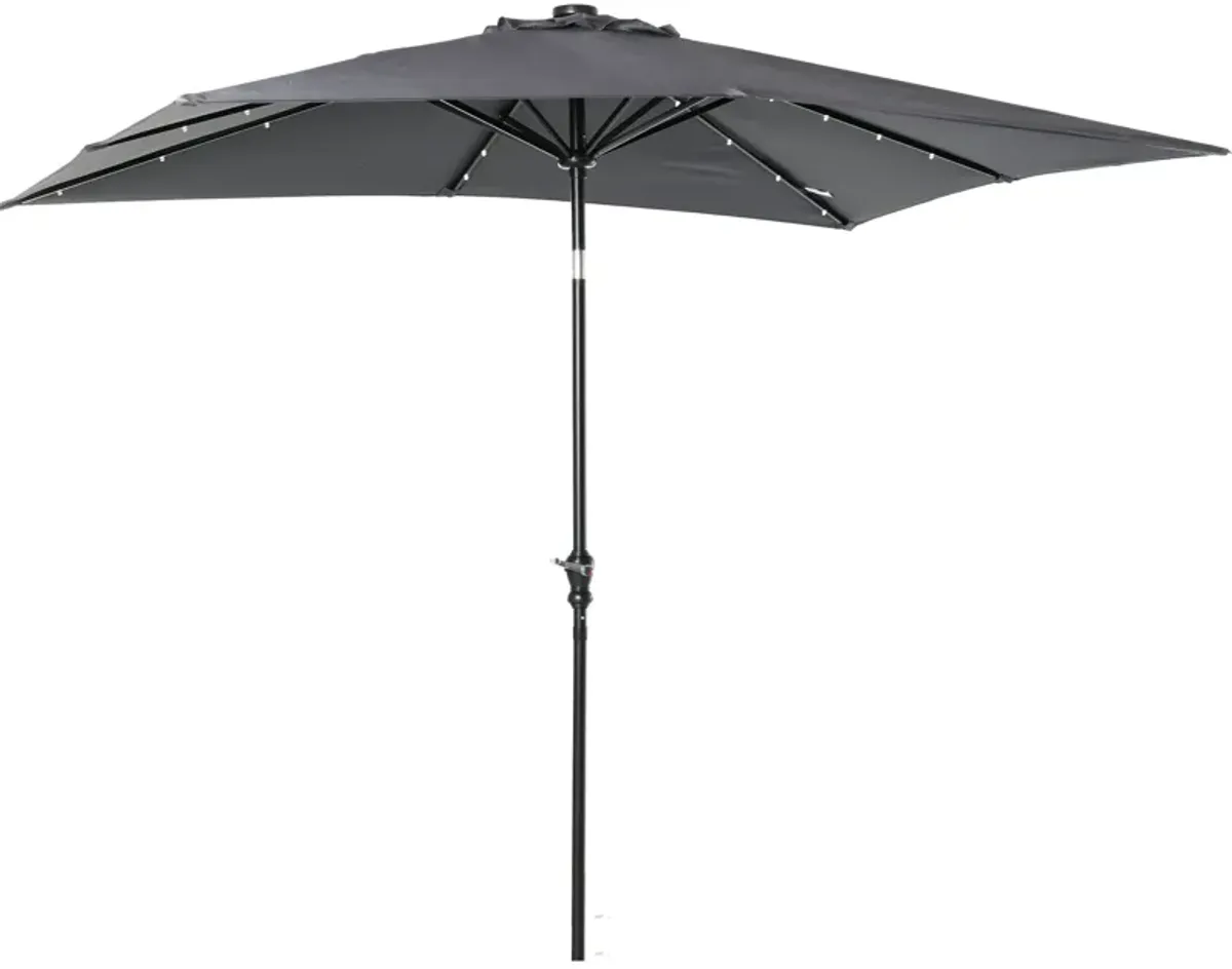 Dark Gray Sun Shield: 9x7 ft Patio Umbrella with LED Lights