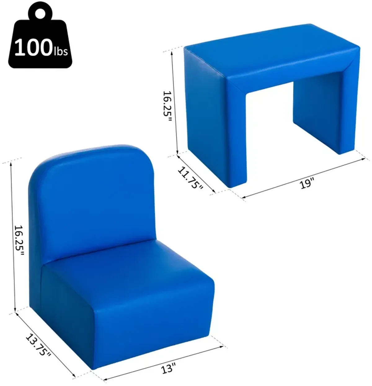 Blue Kiddie Convertible: 2-in-1 Kids Sofa & Table Set