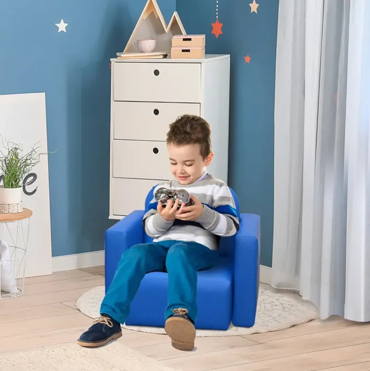 Blue Kiddie Convertible: 2-in-1 Kids Sofa & Table Set