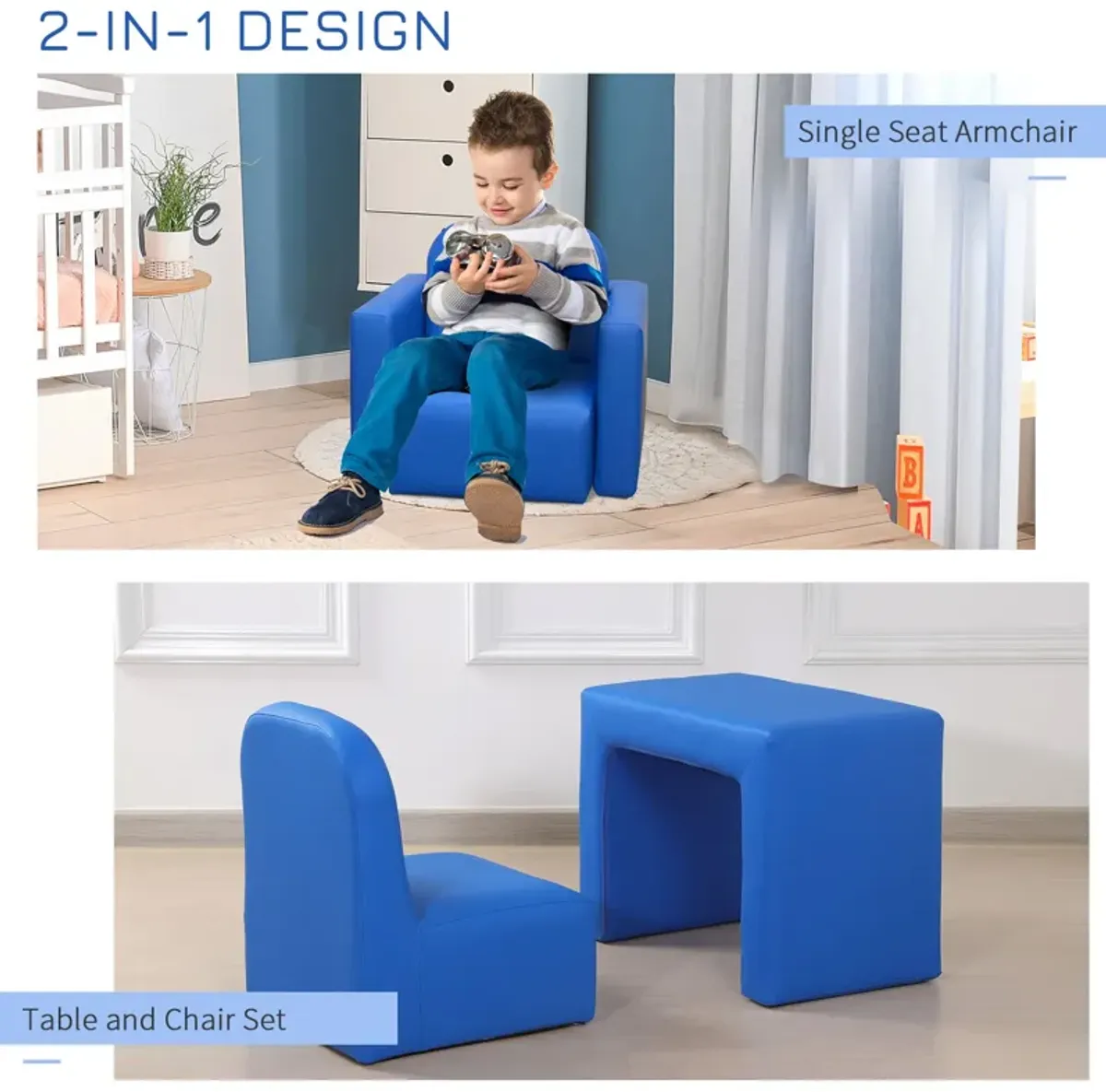 Blue Kiddie Convertible: 2-in-1 Kids Sofa & Table Set