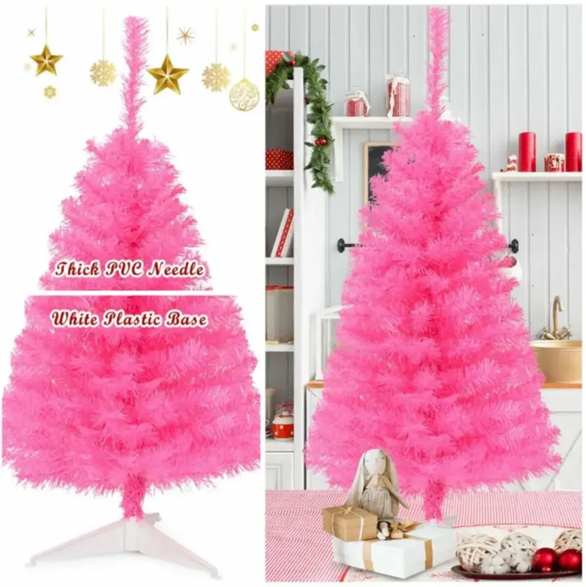 Hivvago 36 Inch Unlit Artificial Christmas Mini Tree with Plastic Stand