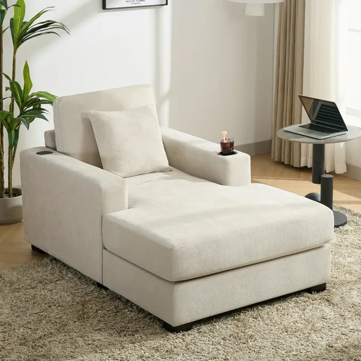 Merax Modern Chenille Chaise Lounge Sofa Couch