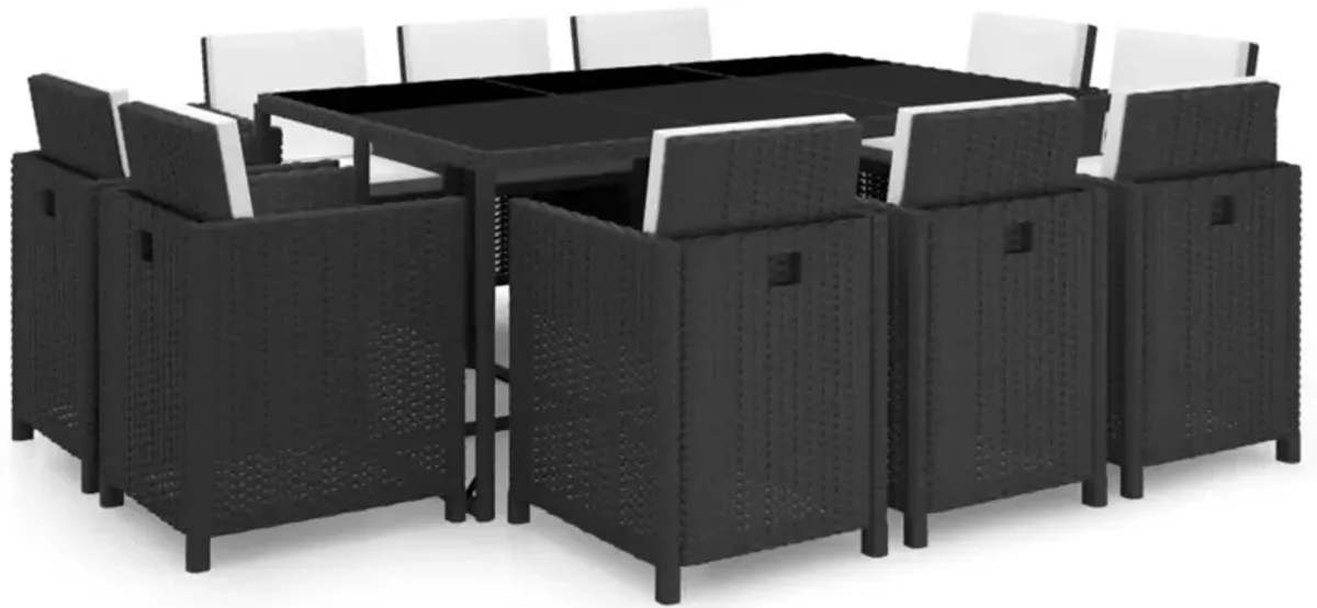 vidaXL 11 Piece Outdoor Dining Set with Cushions Poly Rattan Black